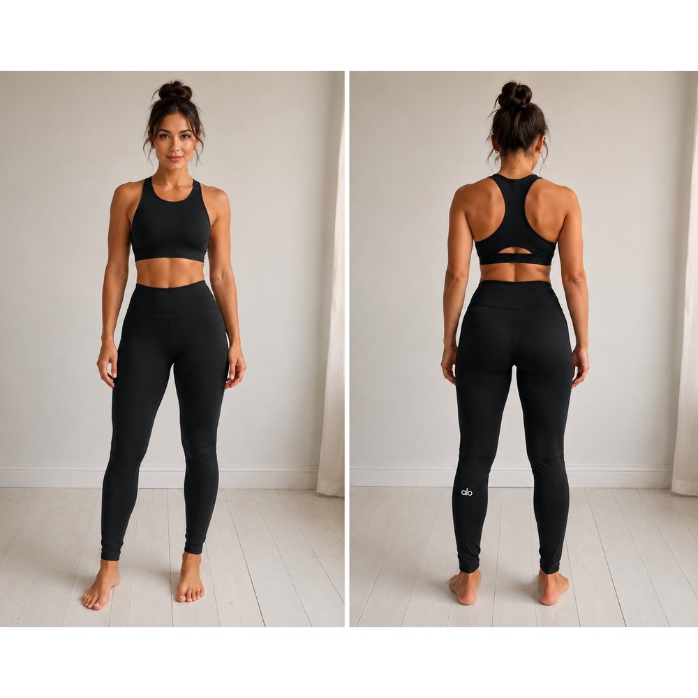 Alo Yoga Ebb to Train Black High Waisted Leggings Womens Size 4‎ Activewear